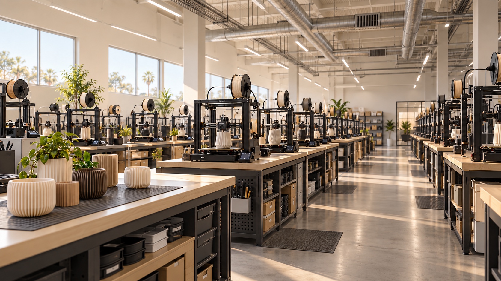 Illustrative California 3D printing production scene