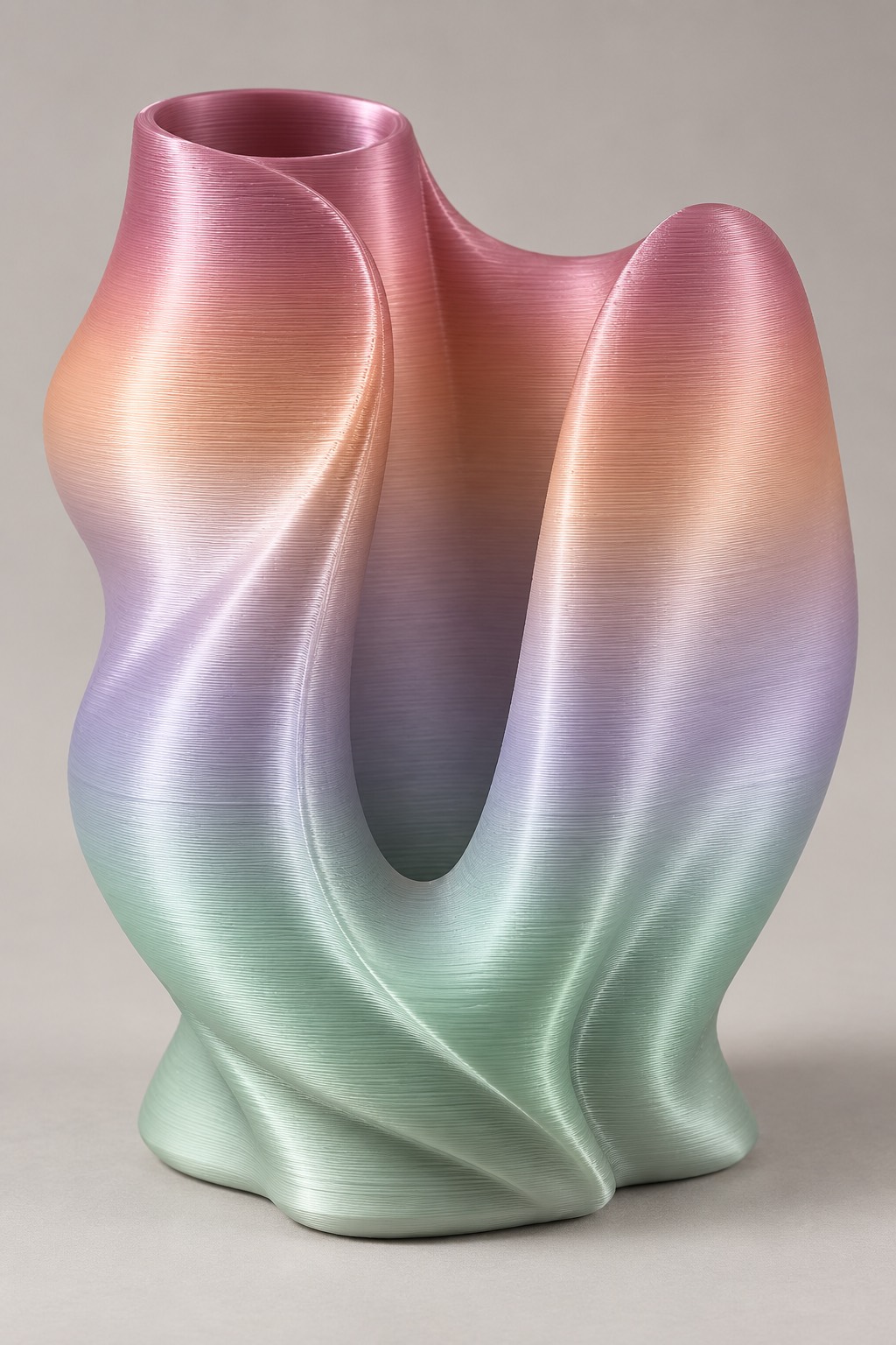 Cloud Drape vase concept, front, Petal Mousse color direction. AI design visualization.