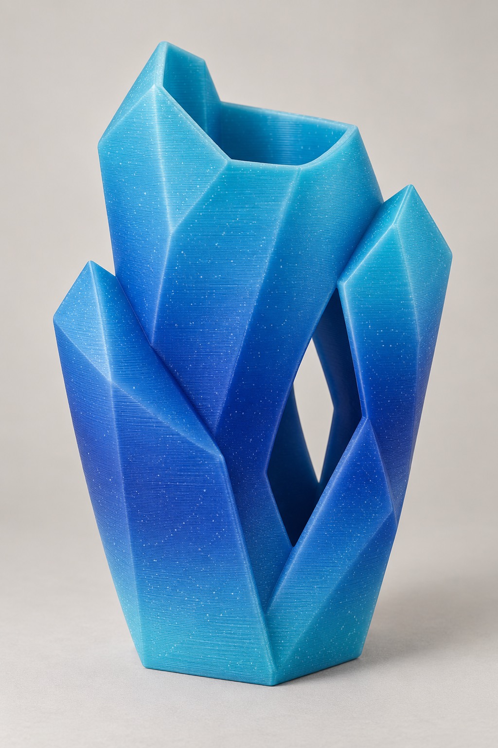 Crystal Basin vase concept, front, Deep-Sea Nebula color direction. AI design visualization.
